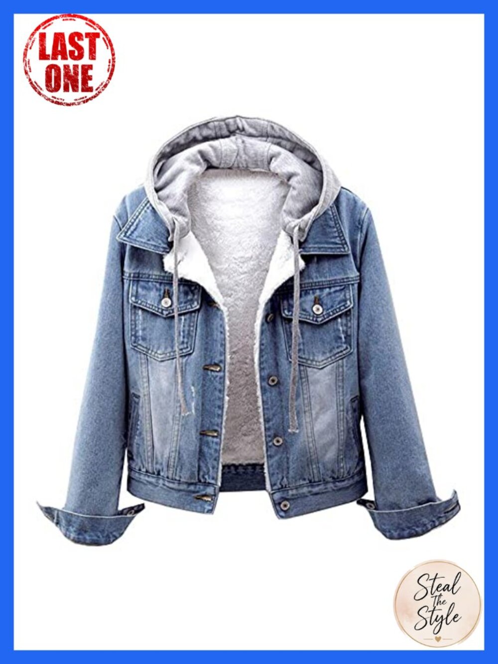 Sherpa Lined Hooded Denim Jacket Fleece Hooded Trucker Coat
